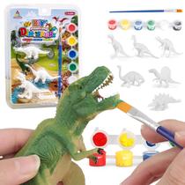 Kit Dino Pintura Educativo Para Colorir 3 Dinossauros Com 6 Tintas Guache Bee Toys