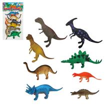 Kit Dinossauro com 8 Animais Emborrachados Jurassic de Borracha - Brinquedo Banho Piscina Praia bebe