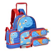 Kit Dinossauro com Mochila Carrinho Lancheira e Dois Estojos