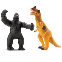 Kit Dinossauro T-Rex Com Som vs Gorila King Kong Articulado - Bee Toys