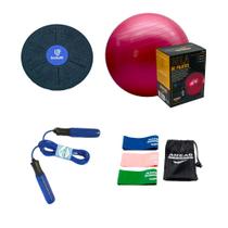 Kit Disco Equilíbrio + Mini Band + Corda + Bola Pilates Colorido Ahead
