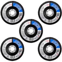 Kit Disco Flap Bosch X421 G40/G120 115mm 13300RPM 5/6/10Und Curvo Óxido de Alumínio Desbaste e Acabamento Pedreiros Construção Civil Profissional Kit Disco Flap Bosch X421 G40/G120 115mm 13300RPM 5/6/10Und Curvo Óxido de Alumínio Desbaste e Acabamento Pedreiros Construção Civil Profissional