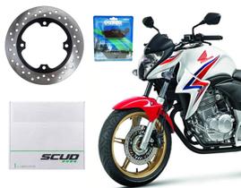 Kit Disco Freio Scud + Pastilha Cobreq Traseira Cb 300 Sem Abs Ano 2009 Até 2015