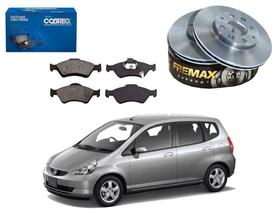 Kit disco pastilha freio dianteiro cobreq fremax original honda fit 1.4 2003 a 2008