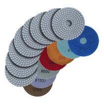 Kit Disco Polimento Granito/Mármore tiras autocolantes Base Branca 100 mm GR 50 a 3000 7un - ABRASIF