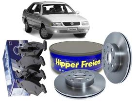 Kit Discos Ventilados HIPPER FREIOS HF02B + 01 Jogo de Pastilhas SYL SANTANA 95/05 QUANTUM 95/02