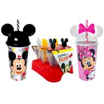 Kit Disney com Copo da Minnie e Mickey com Orelhas e Formas de fazer de Sorvete Picolé