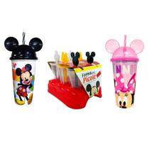 Kit Disney com Copo da Minnie e Mickey com Orelhas e Formas de fazer de Sorvete Picolé