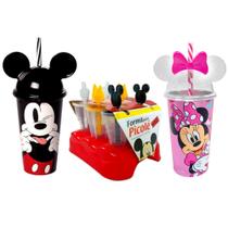 Kit Disney com Fabrica de Picolé com 6 Forminhas e Copo da Minnie e Mickey com Orelhas