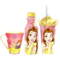 Kit Disney Princesa Bela Copo com Coroa Garrafa e Xícara