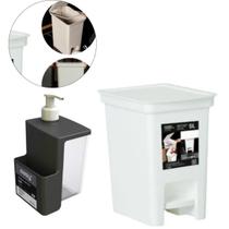 Kit Dispenser 500ML e Lixeira Com Pedal Fly 5 Lts Branco