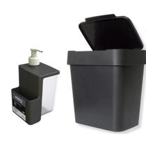 Kit Dispenser 500Ml E Lixeira Cozinha Multiuso 2,5 Litros