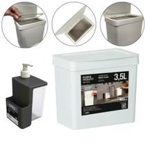 Kit Dispenser 500ML e Lixeira P/ Pia de Cozinha Fly 3,5 Lts