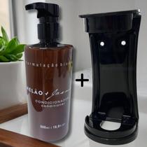 Kit Dispenser Condicionador Luxo 500ml Melão e Jasmim com Suporte Preto Realgems