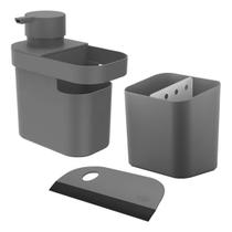 Kit Dispenser Detergente Liquido Escorredor Talheres Rodo Compacto Pia Cozinha Chumbo - Ou