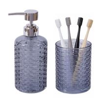 Kit Dispenser e Porta Escova de Dentes em Vidro Azul