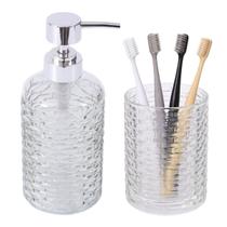 Kit Dispenser e Porta Escova de Dentes em Vidro Transparente