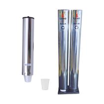 Kit Dispenser Inox Porta Copo Água 200ml + Coletor Lixeira Duplo - Aldinox