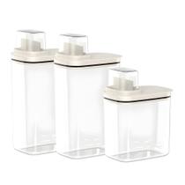 Kit Dispenser Organizador Multiuso Lavanderia 2,3L + 1,5L Pote Hermético Porta Amaciante Sabão Em Pó