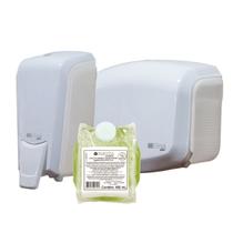 Kit Dispenser P. Higiênico Interfolhado Branco/Cristal + Saboneteira Mini Branco/Cristal + Sabonete Liquido Espuma 400ml