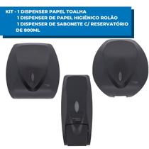 Kit Dispenser Papel Toalha Interfolha + Saboneteira Banheiro Sabonete Liquido Alcool Gel + Suporte Parede Papel Higiênico Rolão