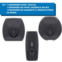 Kit Dispenser Papel Toalha Interfolha + Saboneteira Banheiro Sabonete Liquido Alcool Gel + Suporte Parede Papel Higiênico Rolão - Premisse
