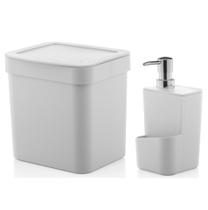 Kit Dispenser Porta Detergente 650ml + Lixeira 2,5 Litros Cozinha Trium - Ou