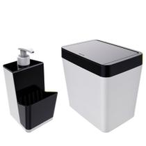 Kit Dispenser Porta Detergente + Lixeira 5 Litros Para Pia Cozinha - Branco Crippa