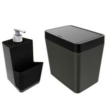 Kit Dispenser Porta Detergente + Lixeira 5 Litros Para Pia Cozinha - Chumbo Crippa
