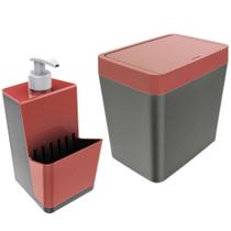 Kit Dispenser Porta Detergente + Lixeira 5 Litros Para Pia Cozinha - Chumbo Crippa