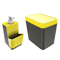 Kit Dispenser Porta Detergente + Lixeira 5 Litros Para Pia Cozinha - Chumbo Crippa Kit Dispenser Porta Detergente + Lixeira 5 Litros Para Pia Cozinha - Chumbo Crippa