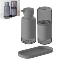 Kit Dispenser Porta Sabonete Líquido Suporte Escova Creme Dental Bandeja Pia Chumbo Dual - KTE 128 Ou