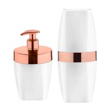 Kit Dispenser Porta Sabonete Líquido Suporte Escova Dente Creme Dental Banheiro Branco Rose Gold - Future