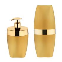 Kit Dispenser Porta Sabonete Líquido Suporte Escova Dente Creme Dental Banheiro Dourado - Future