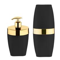 Kit Dispenser Porta Sabonete Líquido Suporte Escova Dente Creme Dental Banheiro Preto Dourado - Future
