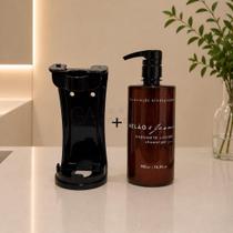 Kit Dispenser Sabonete Líquido Luxo 500ml Melão e Jasmim com Suporte Preto Realgems Kit Dispenser Sabonete Líquido Luxo 500ml Melão e Jasmim com Suporte Preto Realgems