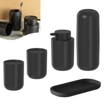 Kit Dispenser Sabonete Líquido Suporte Escova Creme Dental 2 Porta Algodão Bandeja Pia Preto Bold Ou Kit Dispenser Sabonete Líquido Suporte Escova Creme Dental 2 Porta Algodão Bandeja Pia Preto Bold Ou