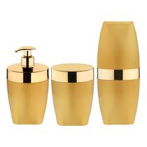 Kit Dispenser Sabonete Suporte Escova Dente Porta Algodão Banheiro Dourado - Future