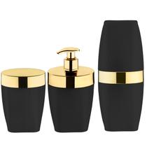 Kit Dispenser Sabonete Suporte Escova Dente Porta Algodão Banheiro Preto Dourado - Future Kit Dispenser Sabonete Suporte Escova Dente Porta Algodão Banheiro Preto Dourado - Future