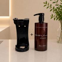 Kit Dispenser Shampoo Luxo 500ml Melão e Jasmim com Suporte Preto Realgems Kit Dispenser Shampoo Luxo 500ml Melão e Jasmim com Suporte Preto Realgems