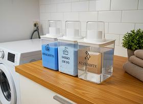 Kit Dispensers Lavanderia 1,3L Amaciante, Alvejante, Sabão em Pó Kit Dispensers Lavanderia 1,3L Amaciante, Alvejante, Sabão em Pó