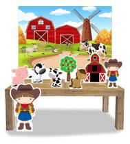 Kit Display de chão totens Fazendinha Menina 8 Pçs + Painel 150x100m 02 Kit Display de chão totens Fazendinha Menina 8 Pçs + Painel 150x100m 02