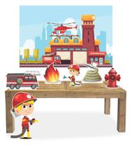 Kit Display de festa Bombeiro Cabelo Loiro + Painel 150x100