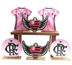 Kit Display de Mesa 6 Peças Para Festa Flamengo Rosa MDF