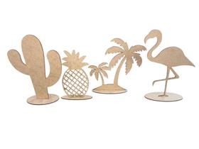 Kit Display De Mesa Flamingo Cacto Abacaxi E Coqueiro Tropical Decoração de Festa Em Mdf