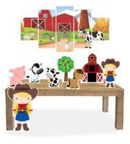 Kit Display Festa Fazendinha Menina Cabelo Loiro + Quadro Decorativo Mosaico