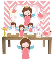 Kit Display Mdf Batizado Anjinho Menina Com 7 Peças+ Painel Kit Display Mdf Batizado Anjinho Menina Com 7 Peças+ Painel