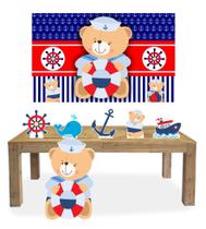 Kit Display Mdf Urso Marinheiro Com 06 Pçs + Painel