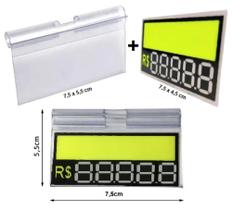 kit Display porta Etiqueta de Preço 7,5 x 5,5 cm + Etiqueta Reutilizável 7,5 x 4,5 cm - 60 Peças