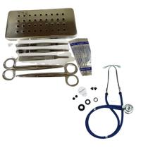 Kit dissecação + estetóscopio medicina veterinária azul
